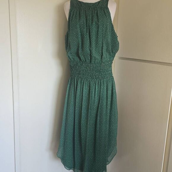 Halston Heritage Wmn's Slvls Grn Silk Round Neck Printed Ruched Maxi, NWT,Sz 14 - Picture 3 of 12